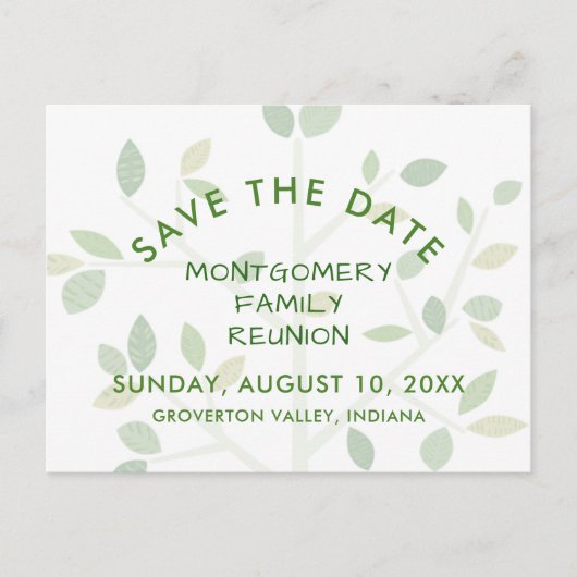 ファミリ懇親会日付を保存グリーンツリー 案内ポストカード (正面)