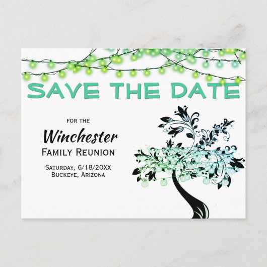 ファミリ懇親会日付を保存グリーンライトツリー 案内ポストカード (正面)