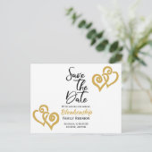 ファミリ懇親会日付を保存リンク黄金ハート 案内ポストカード (スタンド正面)