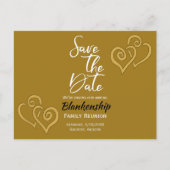 ファミリ懇親会日付を保存リンク黄金ハート 案内ポストカード (正面)