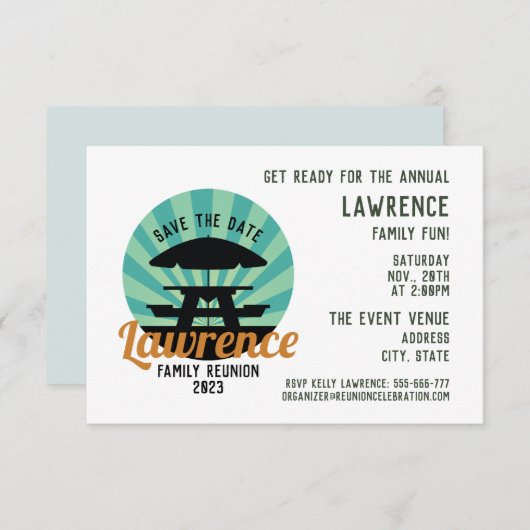 ファミリ懇親会日付カードの保存 セーブザデート (正面/裏面)