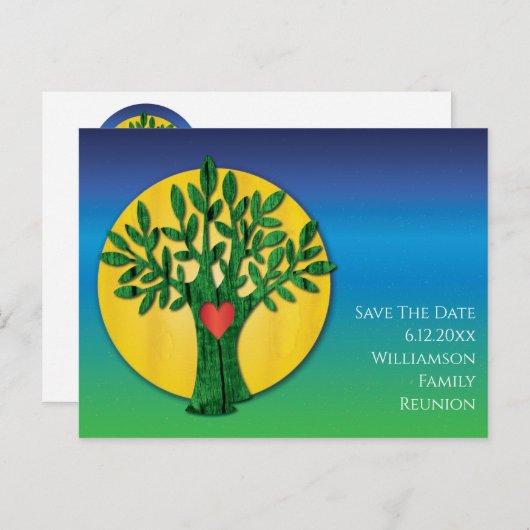 ファミリ懇親会日付ツリーのモダン保存 ポストカード (正面/裏面)