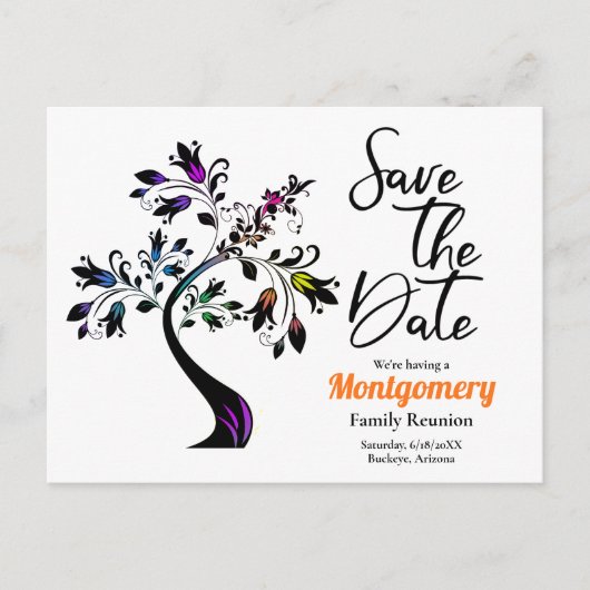 ファミリ懇親会日付ツリーをモダン保カラフル存 案内ポストカード (正面)