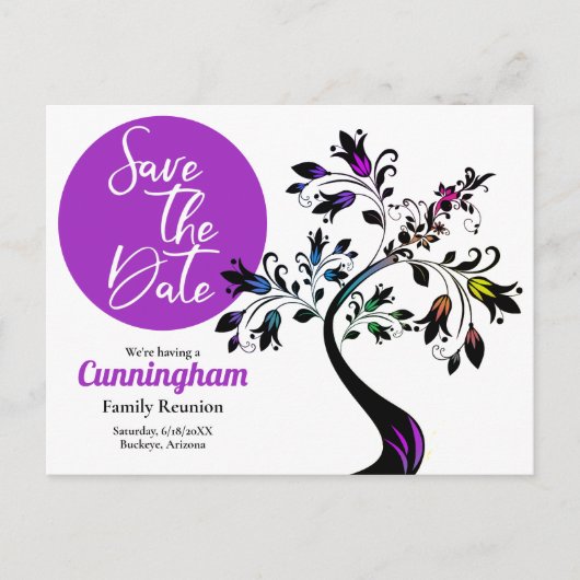 ファミリ懇親会日付ツリーをモダン保カラフル存 案内ポストカード (正面)