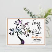 ファミリ懇親会日付ツリーモダンオレンジを保存 案内状 (スタンド正面)