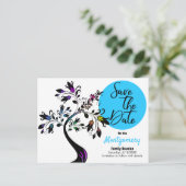 ファミリ懇親会日付ツリーモダン青を保存 案内ポストカード (スタンド正面)