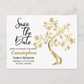 ファミリ懇親会日付モダン金ゴールドツリーの保存 案内ポストカード (正面)