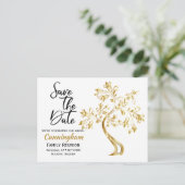 ファミリ懇親会日付モダン金ゴールドツリーの保存 案内ポストカード (スタンド正面)