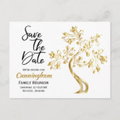 ファミリ懇親会日付モダン金ゴールドツリーの保存 案内ポストカード (正面)