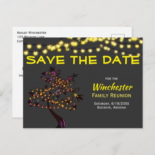 ファミリ懇親会日付ライトツリーを保存 案内ポストカード (正面/裏面)