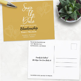 ファミリ懇親会日付リンクされた白いハートを保存 案内ポストカード