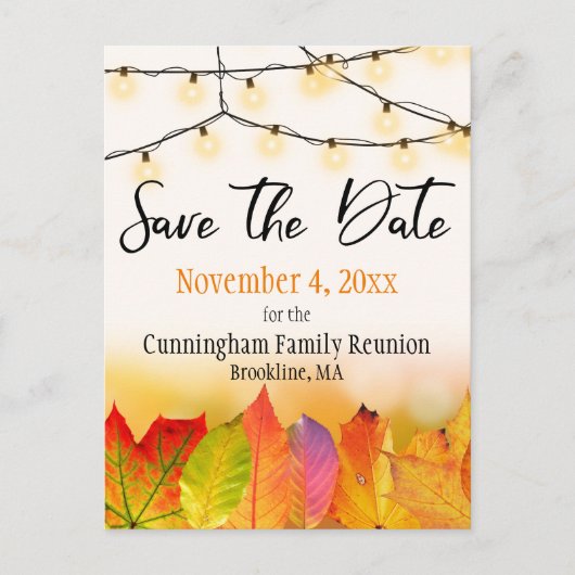 ファミリ懇親会日付文字列ライトを保存葉する 案内ポストカード (正面)