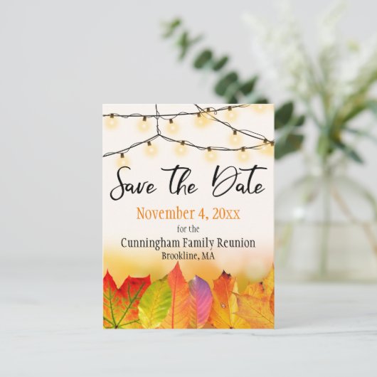 ファミリ懇親会日付文字列ライトを保存葉する 案内ポストカード (スタンド正面)