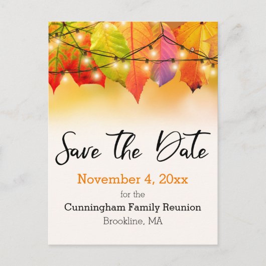 ファミリ懇親会日付文字列ライトを保存葉する 案内ポストカード (正面)