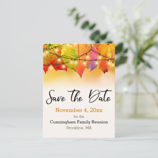 ファミリ懇親会日付文字列ライトを保存葉する 案内ポストカード (スタンド正面)