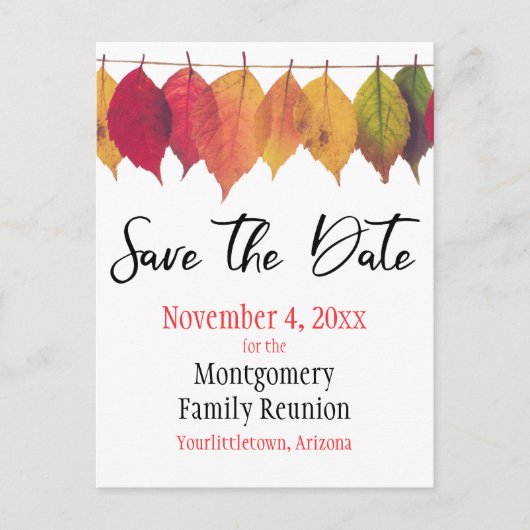ファミリ懇親会日付秋の木の葉 案内ポストカード (正面)