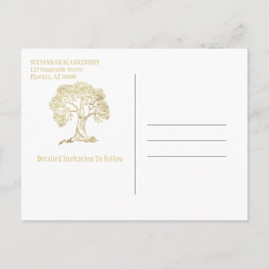 ファミリ懇親会日付金ゴールドツリーの保存 案内ポストカード (裏面)