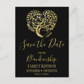 ファミリ懇親会日付金ゴールドハートツリーの保存 案内ポストカード (正面)