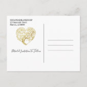 ファミリ懇親会日付金ゴールドハートツリー白を保存 案内ポストカード (裏面)