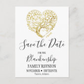 ファミリ懇親会日付金ゴールドハートツリー白を保存 案内ポストカード (正面)