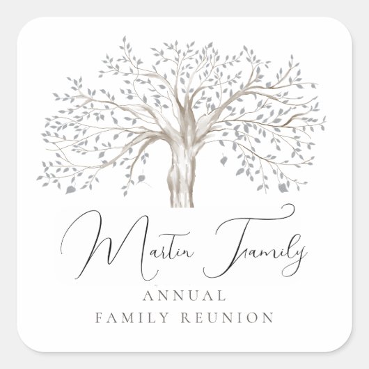 ファミリ懇親会水の色ファミリーツリー スクエアシール (正面)