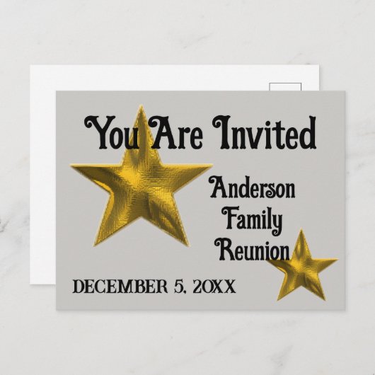 ファミリ懇親会発表金ゴールドスター招待状 案内ポストカード (正面/裏面)