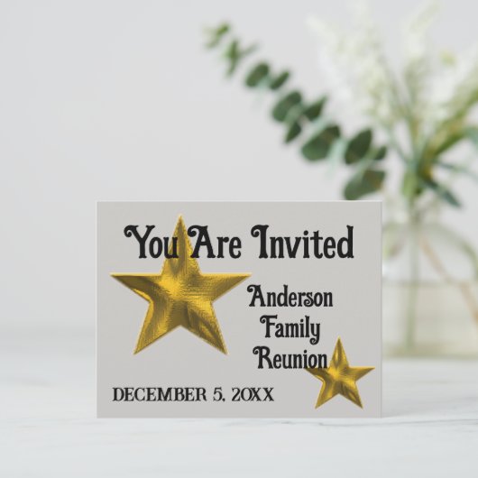 ファミリ懇親会発表金ゴールドスター招待状 案内ポストカード (スタンド正面)