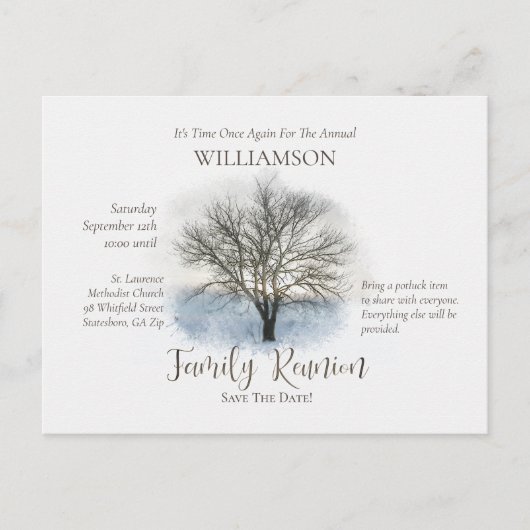 ファミリ懇親会素朴ツリーハンドレタースクリプト インビテーションポストカード (正面)