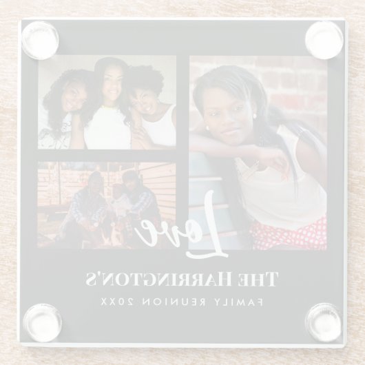 ファミリ懇親会3セクションフォトコラージブラックフレーム ガラスコースター (裏面)