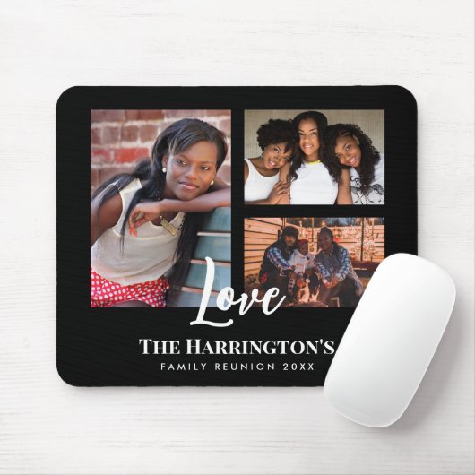 ファミリ懇親会3セクションフォトコラージブラックフレーム マウスパッド (マウス)