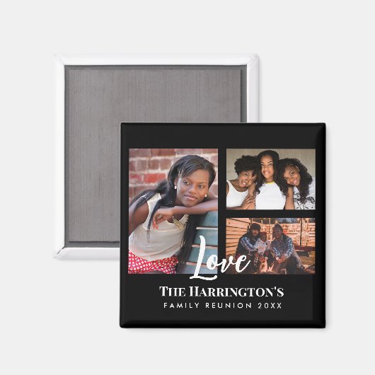 ファミリ懇親会3セクションフォトコラージブラックフレーム マグネット (正面/裏面)