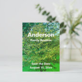 ファミリ懇親会(ツリー)緑と白の日付を保存 ポストカード (スタンド正面)