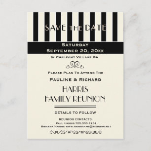 ファミリ懇親会、パーティー、ストライプのイベント保存日付 案内ポストカード