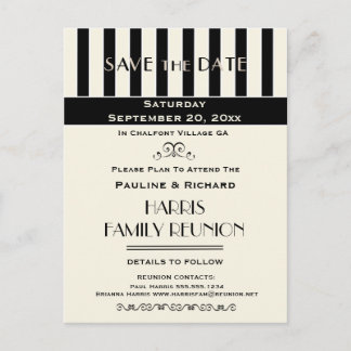 ファミリ懇親会、パーティー、ストライプのイベント保存日付 案内ポストカード