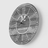 ファミリ素朴名グレーウッドプランクモノグラム ラージ壁時計 (傾斜)