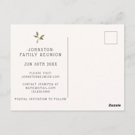 ファミリ素朴懇親会パーティー日付ツリーを保存 ポストカード (裏面)