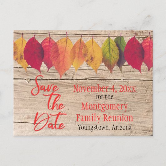ファミリ素朴懇親会保存日付紅葉 案内ポストカード (正面)