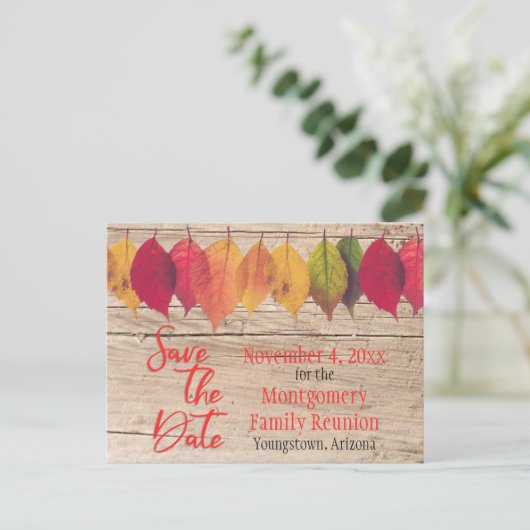 ファミリ素朴懇親会保存日付紅葉 案内ポストカード (スタンド正面)