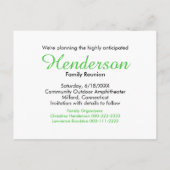 ファミリ素朴懇親会日付の保存タイポグラフィ 案内ポストカード (裏面)