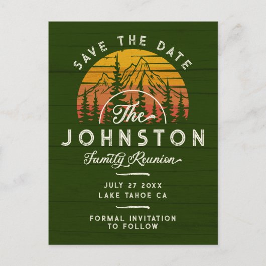 ファミリ素朴懇親会日付を保存レトロ日没 ポストカード (正面)