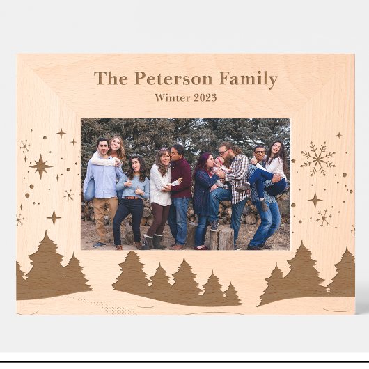 ファミリ自然シーン冬の彫刻された木枠 レーザー彫刻フレーム