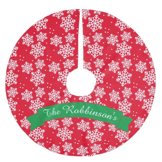 ファミリ赤と白名を持つスノーフレーク・パターン ブラッシュドポリエステルツリースカート (正面)