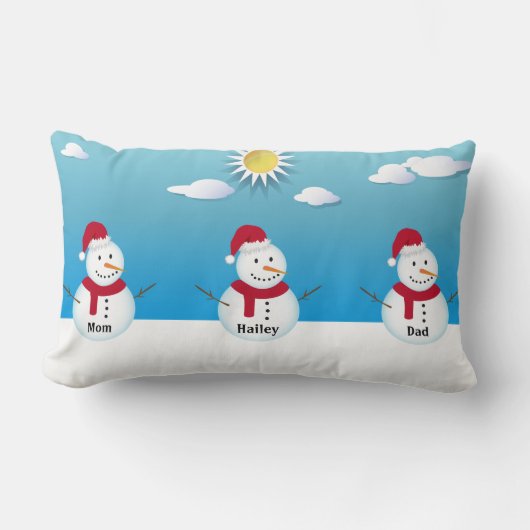 ファミリ3パーソナライズされた雪だるま装飾用クッション ランバークッション (正面)