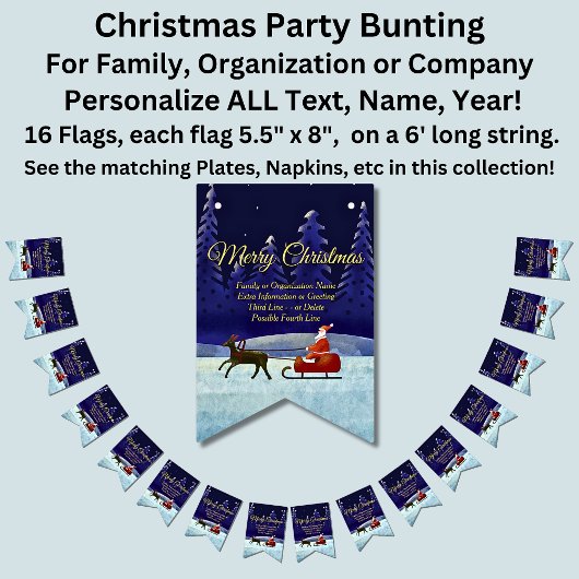 ファミリ/団体や組織名を追加Blue + Santa バンティングフラッグ