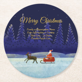 ファミリ/団体や組織名を追加Blue + Santa ラウンドペーパーコースター