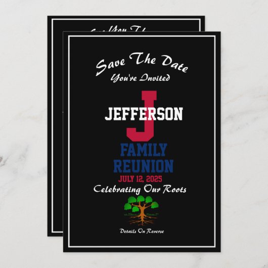 ファミリ、日付、タイプ懇親会赤、白、青 招待状 (正面/裏面)