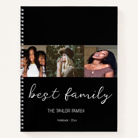 ファミ最高のリレシピコラージュ写真黒スクリプト ノートブック (正面)