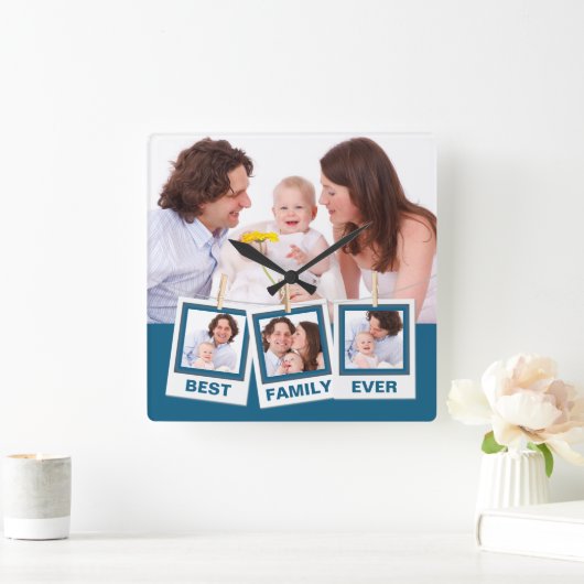 ファミ最高のリーエバーインスタグラム4フォトコラージュ スクエア壁時計 (ホーム)