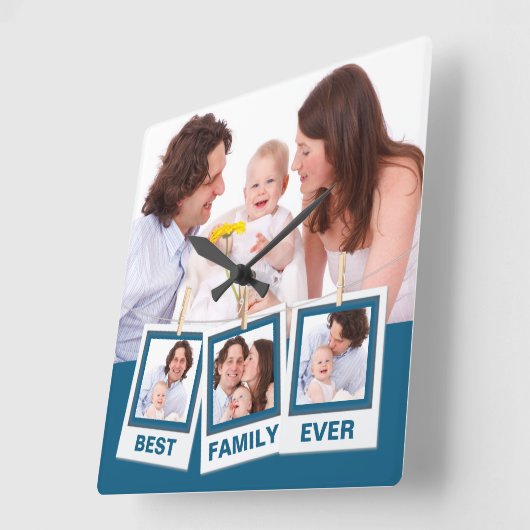 ファミ最高のリーエバーインスタグラム4フォトコラージュ スクエア壁時計 (傾斜)