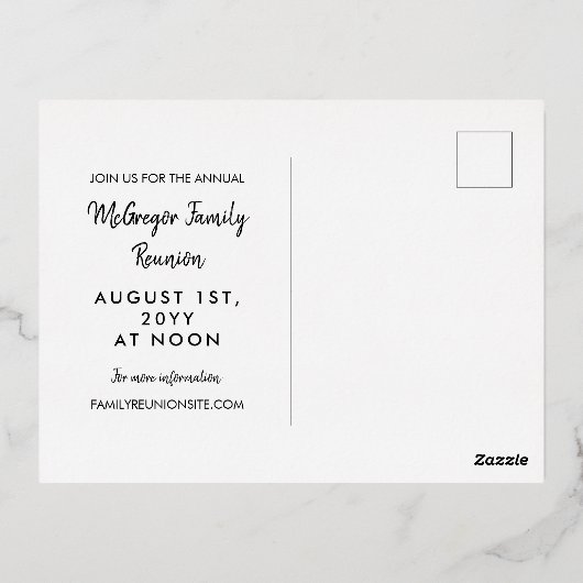 ファミ渦巻形の華美リ懇親会金ゴールド 箔招待状ポストカード (裏面)